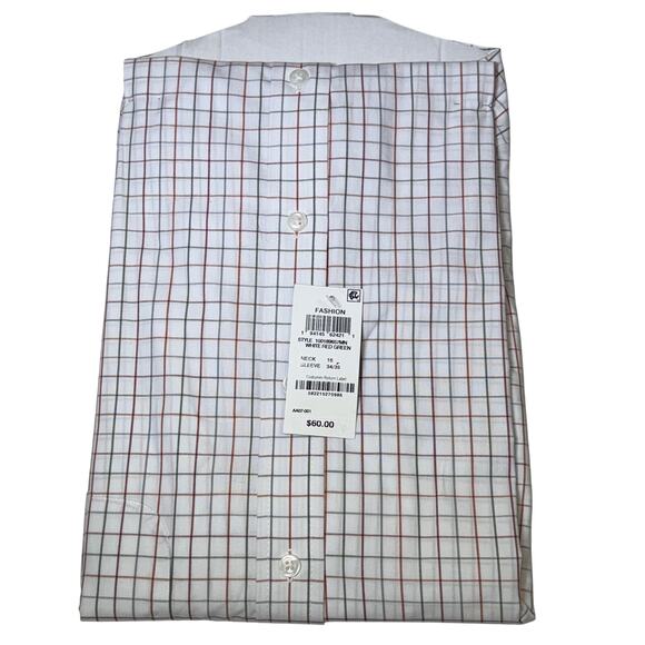 Club Room Men's Window Plaid Dress Shirt, White/red/green 16 34/35 $60 - Picture 3 of 5
